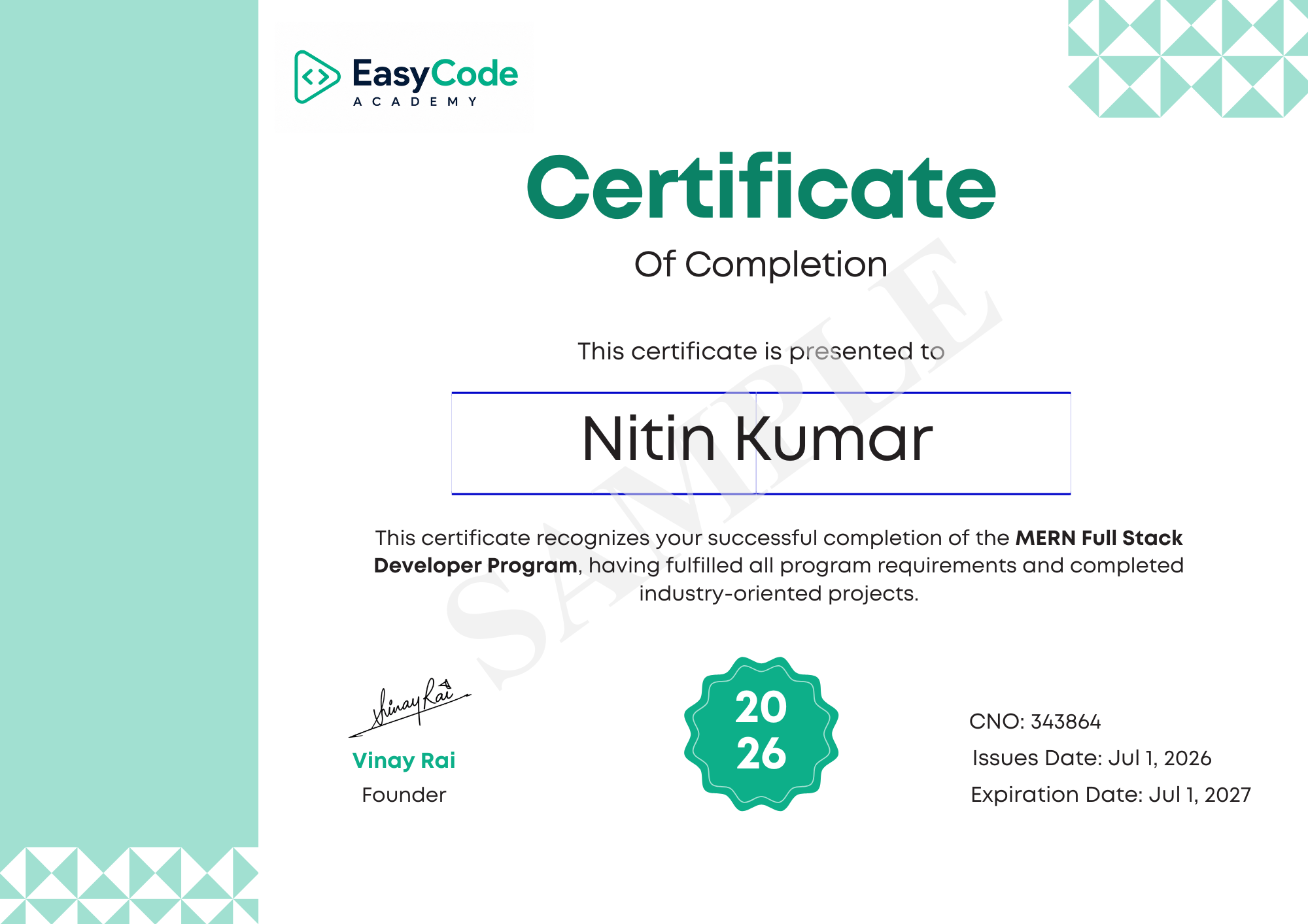 Sample  Certificate